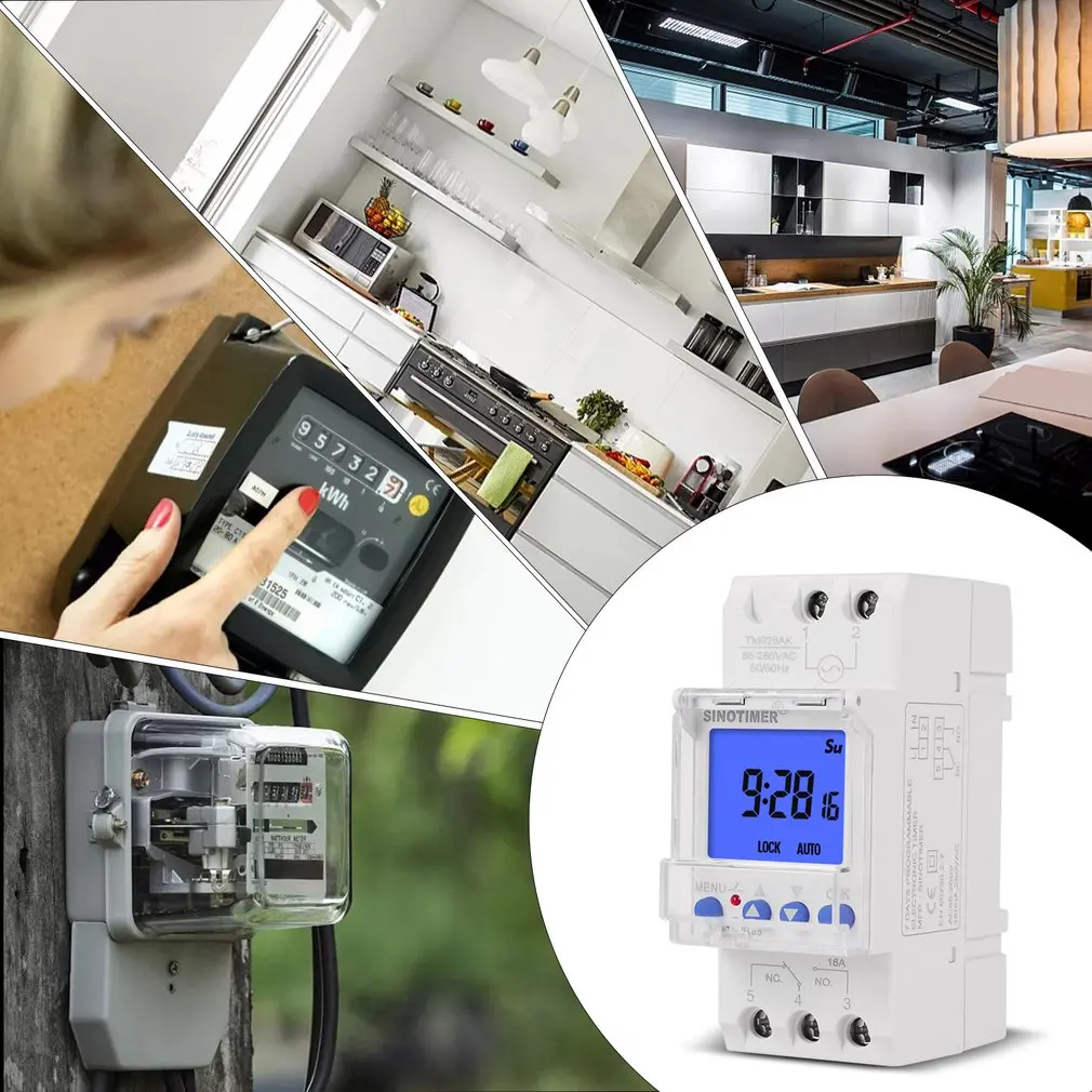

Big LCD Display Backlight Digital Weekly Programmer 85-265V 1NO + 1NC Cycle Time Controller DIN Rail