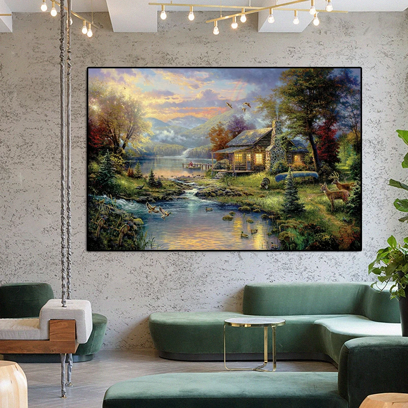 

Wall Art Nature Modern Landscape Canvas Painting Oil Prints Farmhouse Poster Home Decoration Mountain Lake Art Frameless