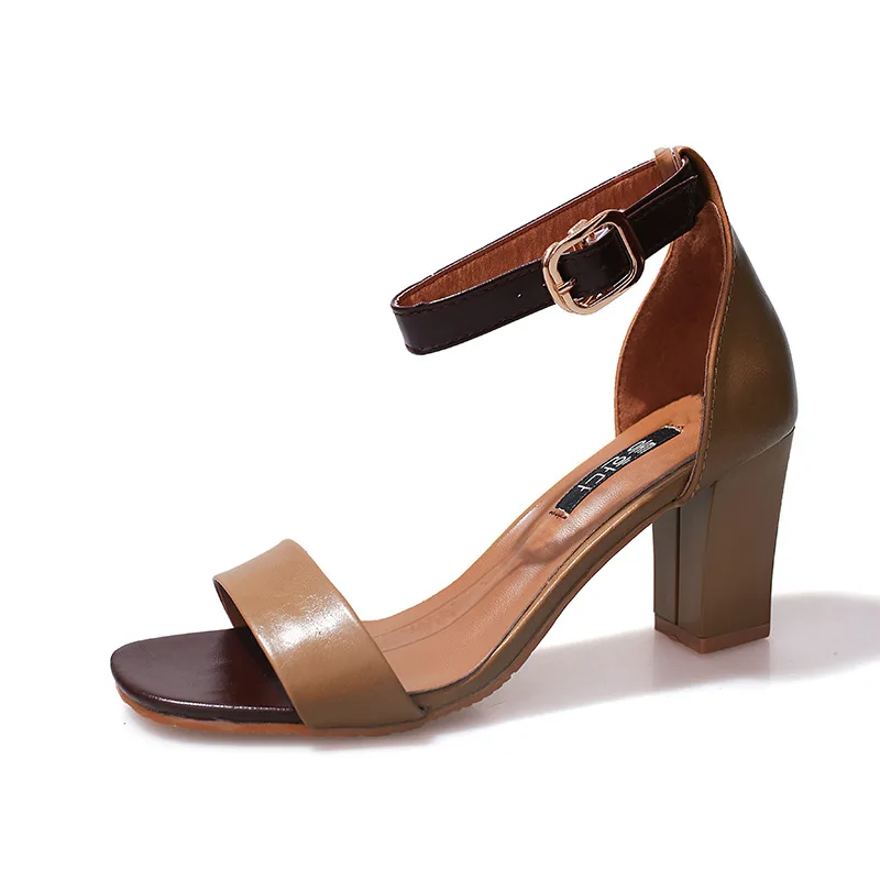 Новинка лета 2019 женские босоножки на высоком каблуке Модная европейская кожаная