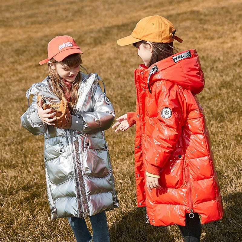 

Princess down jacket mid-length thickened 2021 winter new girl western style shiny coat fit 4-12 years old