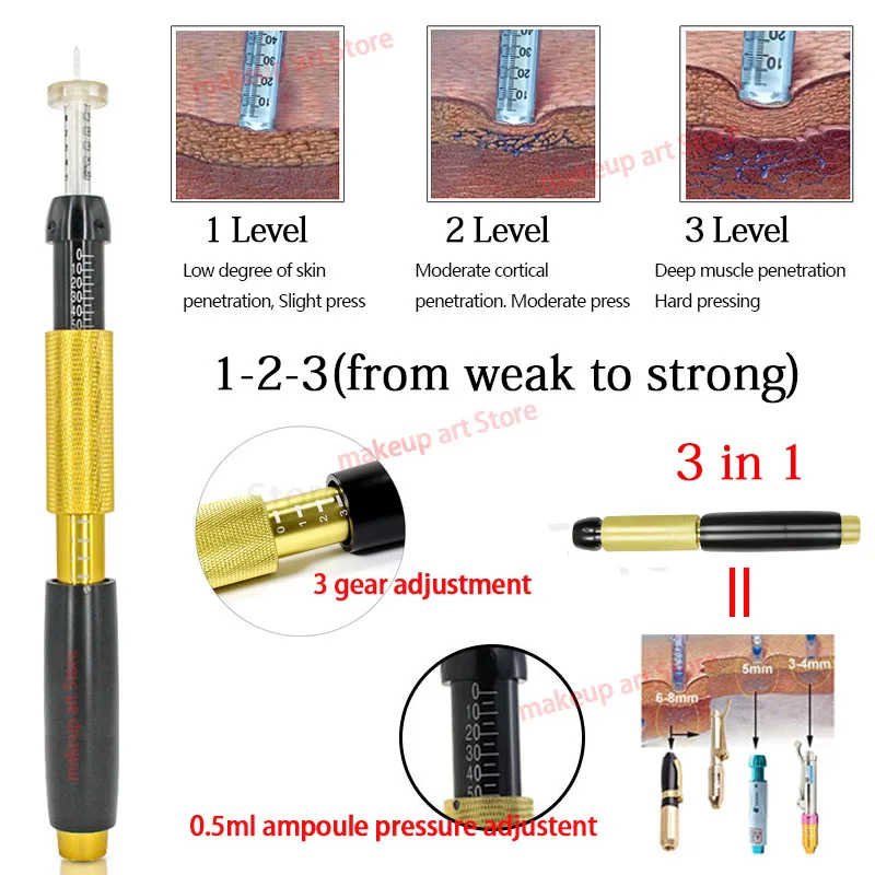 0 5 мл 3 ступенчатая регулируемая ручка без иглы гиалуроновая пистолет для лица