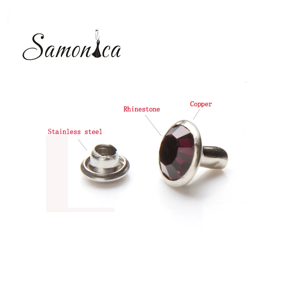 100 комплектов страз аметистового цвета диаметром 8 мм с металлической основой для украшения одежды, сумок, кожаных изделий.