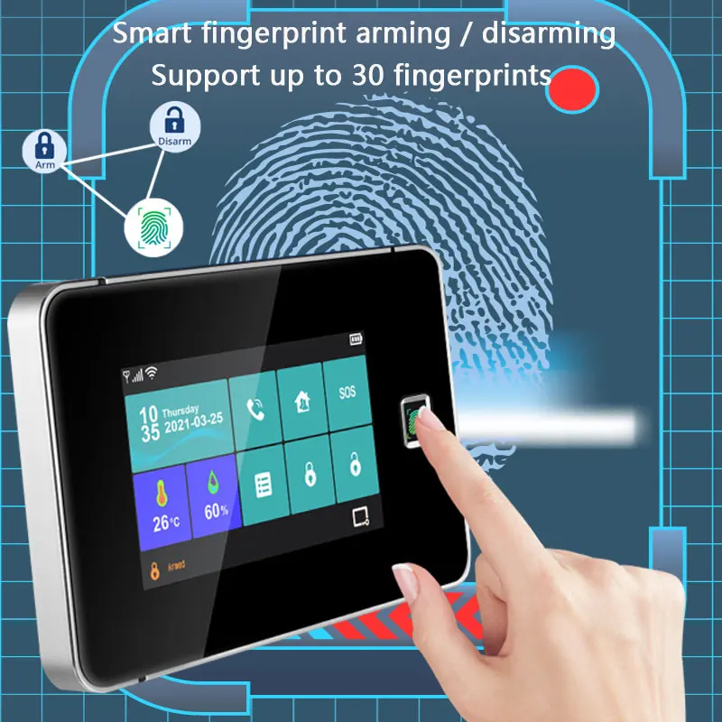 Alarm System Tuya Smart WiFi GSM 4.3 Inch TFT Screen Fingerprint Arming Burglar System 433MHz Sensor Alarm System Home Security enlarge