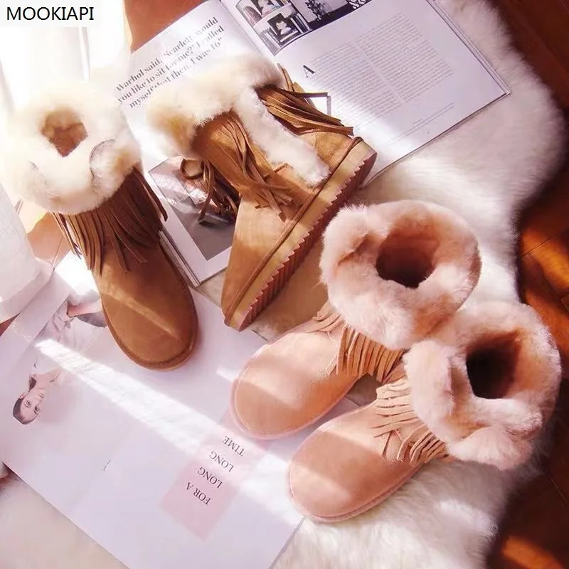 В 2019 году Новейшие европейские женские зимние сапоги из овчины и меха ботинки