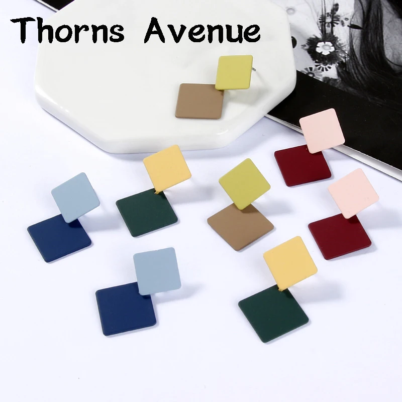 Новые модные красные зеленые синие Розовые Квадратные круглые серьги в форме