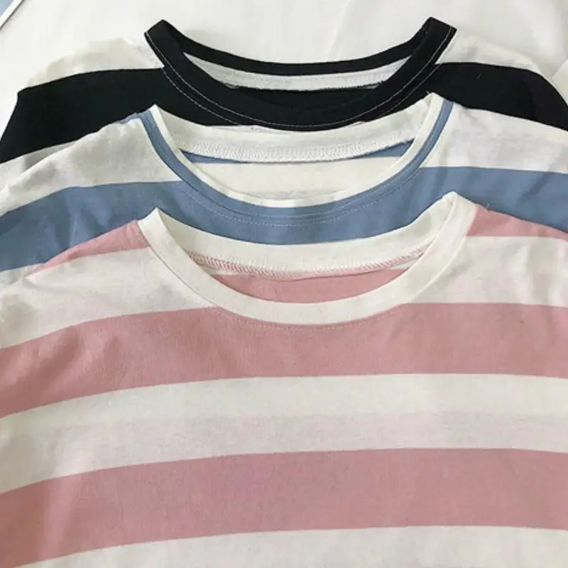 

Long Sleeve T-shirts Women Spring Striped Loose 2XL Korean Style All-match Casual Womens Trendy Ins Teens Street Wear Simple New