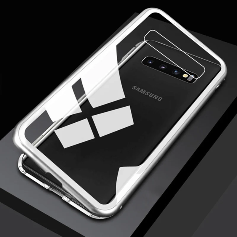 Магнитный чехол для Galaxy A9 A7 J6 J4 Plus чехол для телефона для samsung A50 A70 A40 A60 A30 A20 A10 M30 M20 M10 класса люкс - Цвет: Серебристый