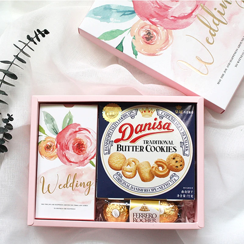Коробка с принтом розы из двух предметов для подружки невесты, свадебные подарки, Подарочная сумка для конфет, вечерние украшения, подарочные коробки для печенья