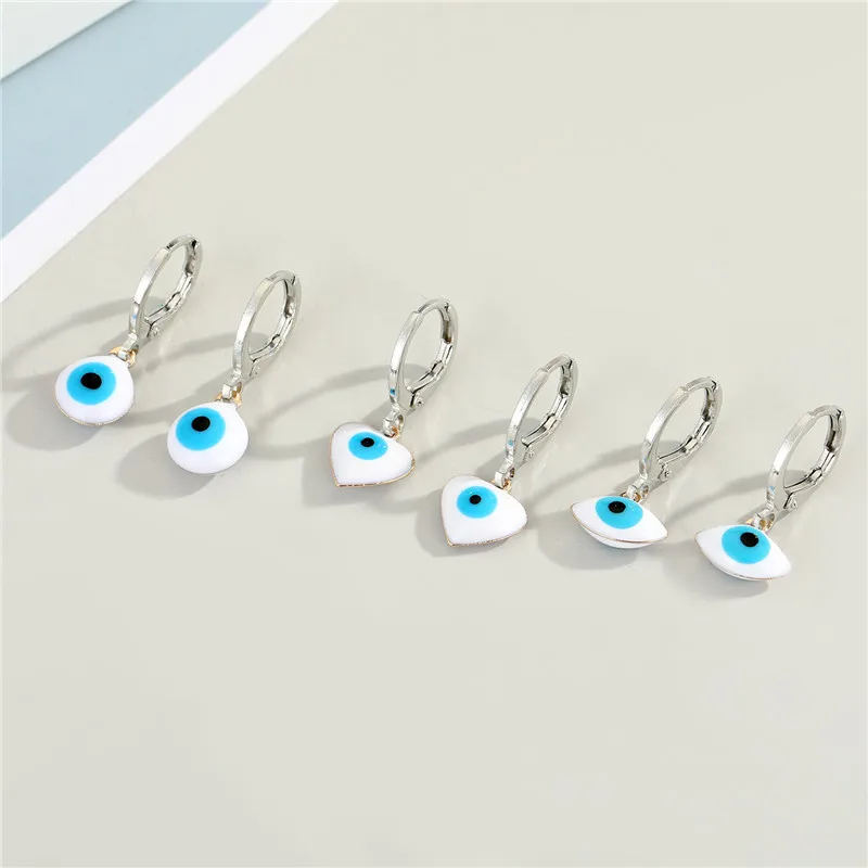 

1Pair Lucky Turkish Eye Heart Round Hoop Earrings For Women Vintage Trendy White Evil Eye Circle Small Ear Stud Jewelry E749-3