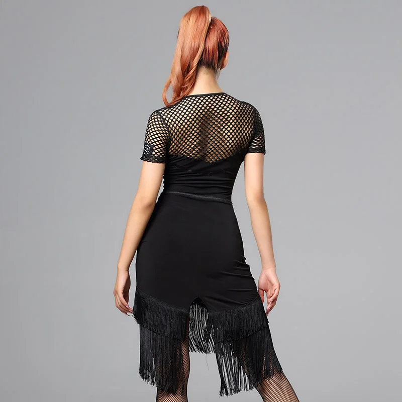 2019 новое платье для латинских танцев женское сексуальное с коротким рукавом