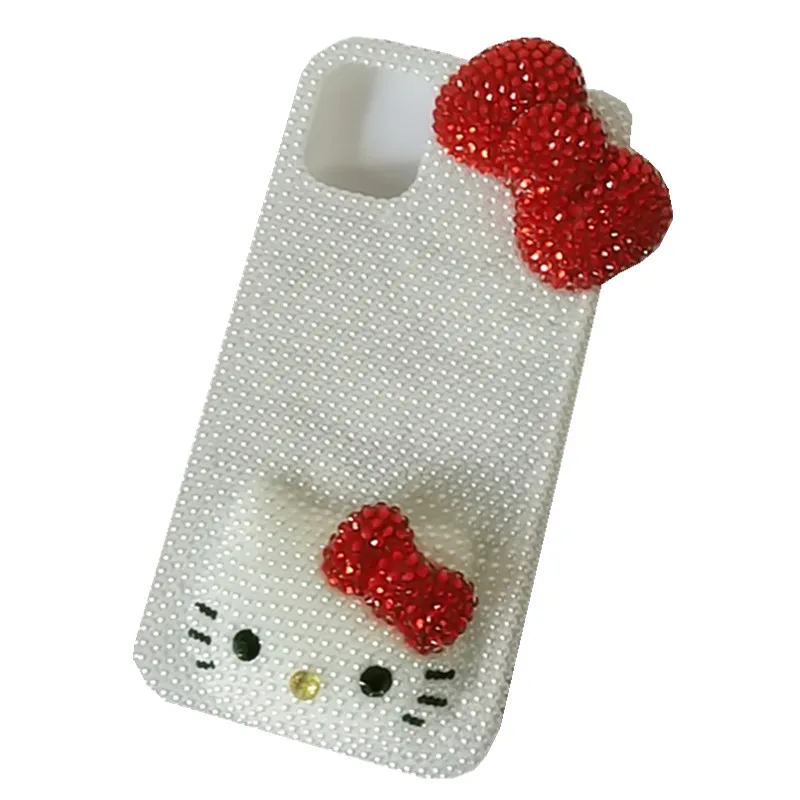 

For Samsung Galaxy A10/20/30/40/50/70/80/90 S A2/31/41/51/71 Fashion Full Bling Pearl Diamond 3D Cute Big Bowknot Cat Case Cover