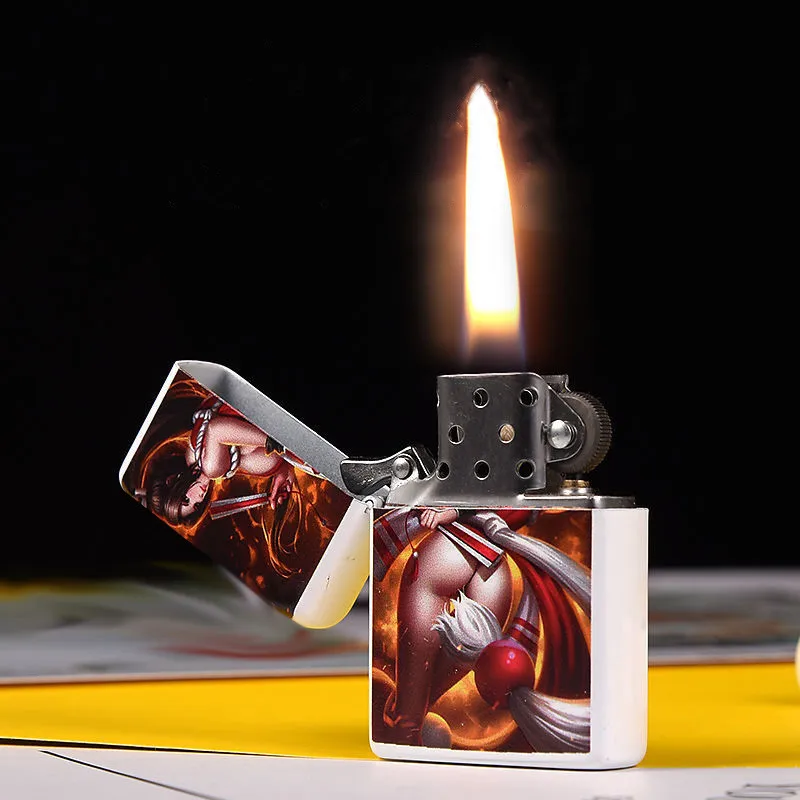 

Anime Sexy Beauty Kerosene Lighter Cute Girl Cool Lighter Metal Windproof Lighter Tobacco Smoking Accessories Gadgets for Men