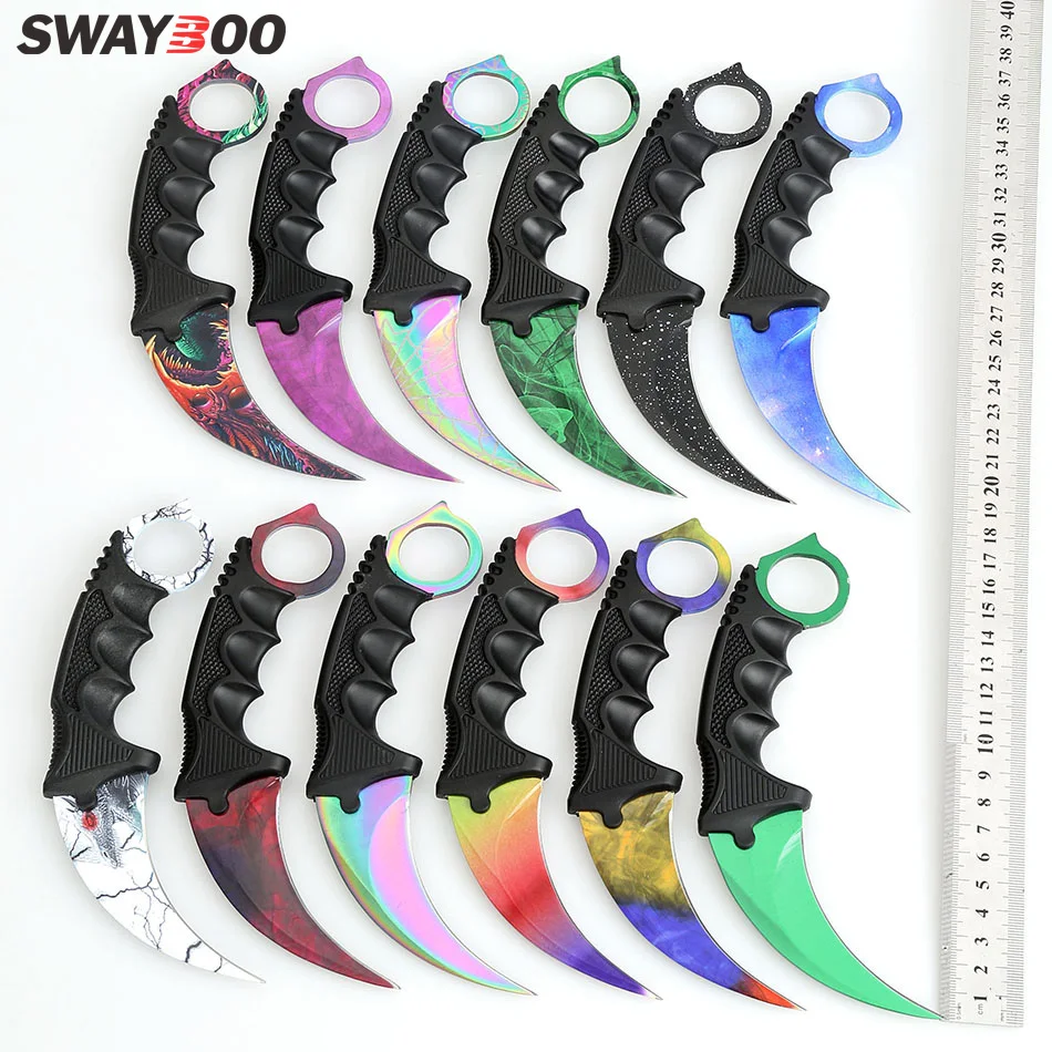 

Swayboo real CSGO Counter Strike Karambit Knife Fixed Blade lore Tactical Hunting rainbow Survival Sheath Tiger Tooth Knifes