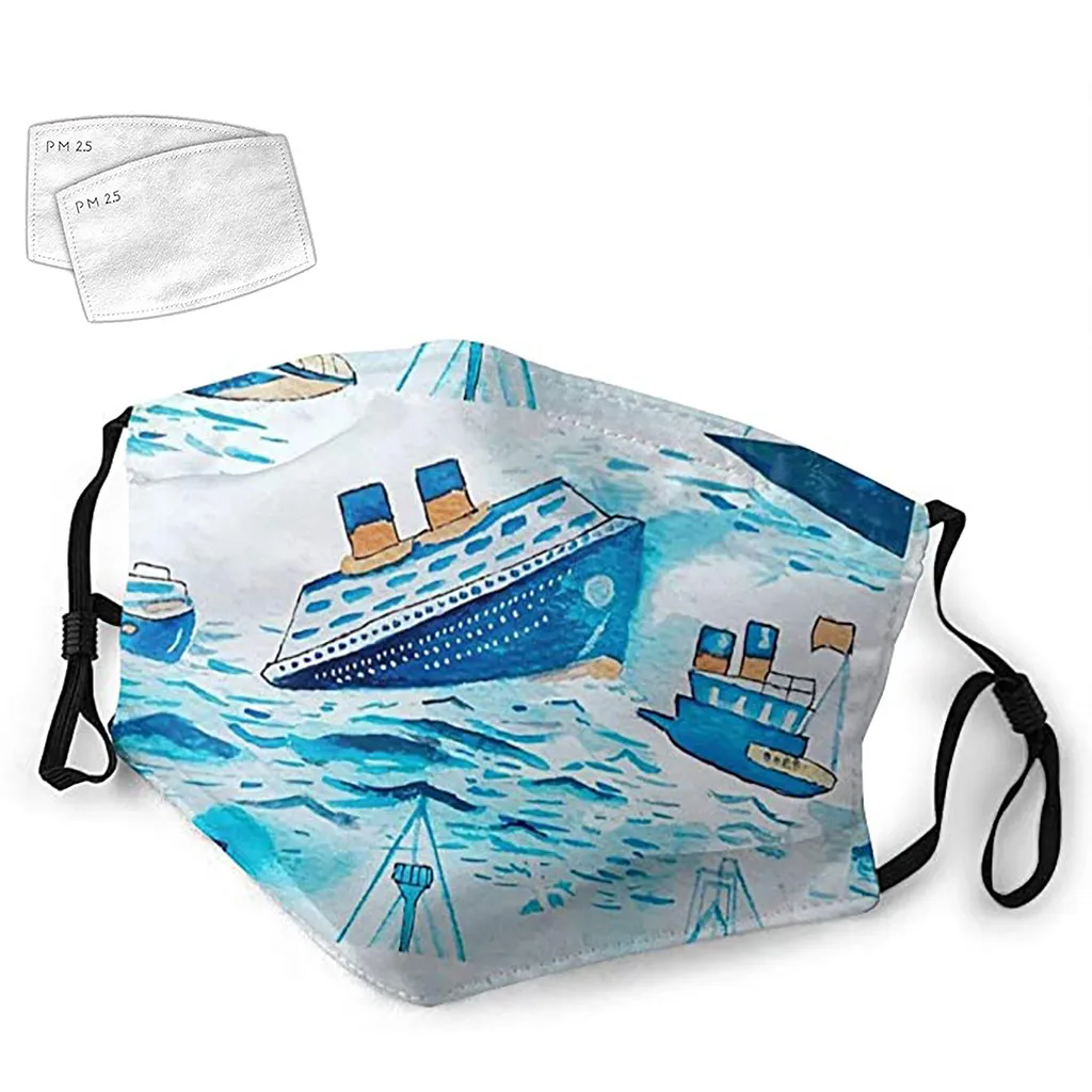 

1 + 2 шт мультфильм корабль печать рот маски для женщин мужчин лицо крышка с фильтрами пылезащитный многоразовый чехол для лица рот-Муфельная...