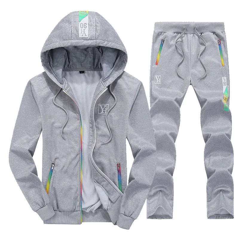 Grey EM082 Толстый флисовый спортивный костюм, зимний мужской комплект с капюшоном, бархатная куртка+ штаны, повседневный мужской спортивный костюм, комплект из 2 предметов, облегающий костюм с капюшоном - Цвет: Grey EM082