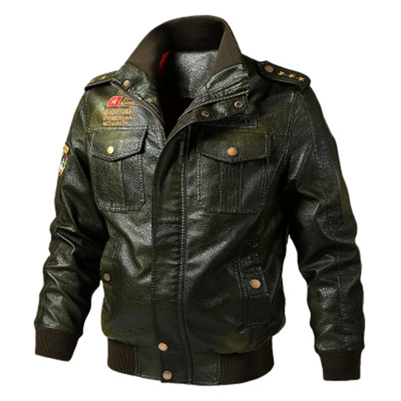 Zollrfea Air Force Pilot Mens Leather Jacket Embroidery Motorcycle Biker Coats Men Bomber Overcoats Plus Size 6XL | Мужская одежда