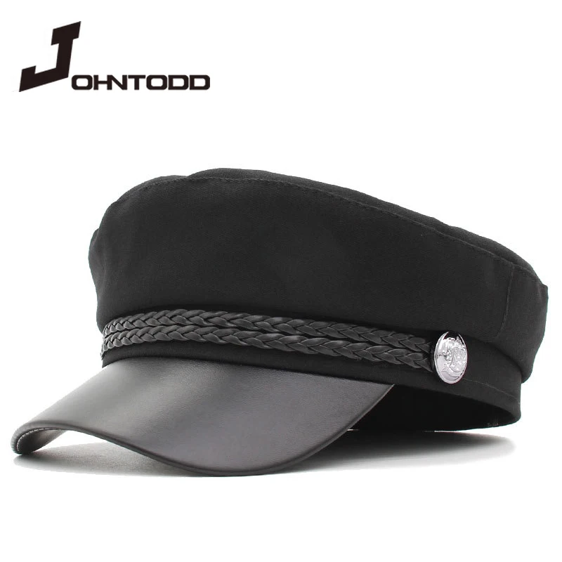 Autumn Sailor Hat Man Black Gray Flat Top Female Travel Student Hat Captain Hat