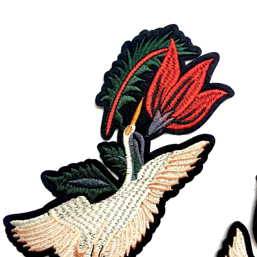 1 пара вышитая аппликация в виде красного журавля с птицами нашивки для одежды