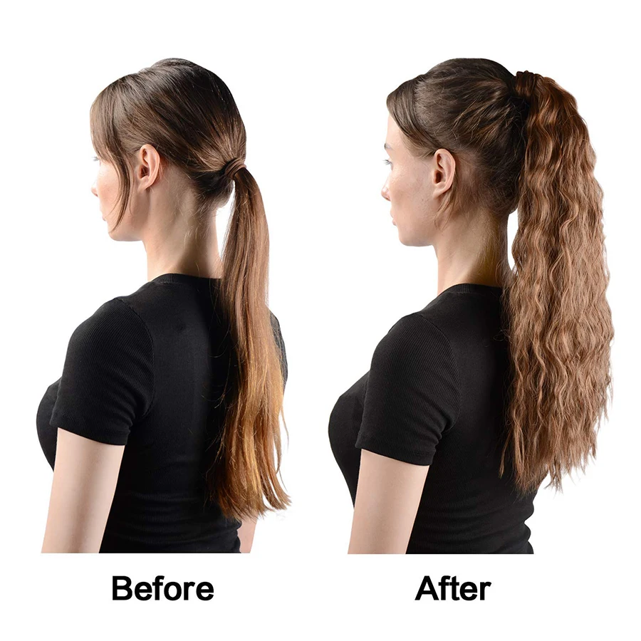 Leeons 22 " Long Corn Wavy Ponytail Synthetic Drawstring Hair Extensions Black Brown | Шиньоны и парики