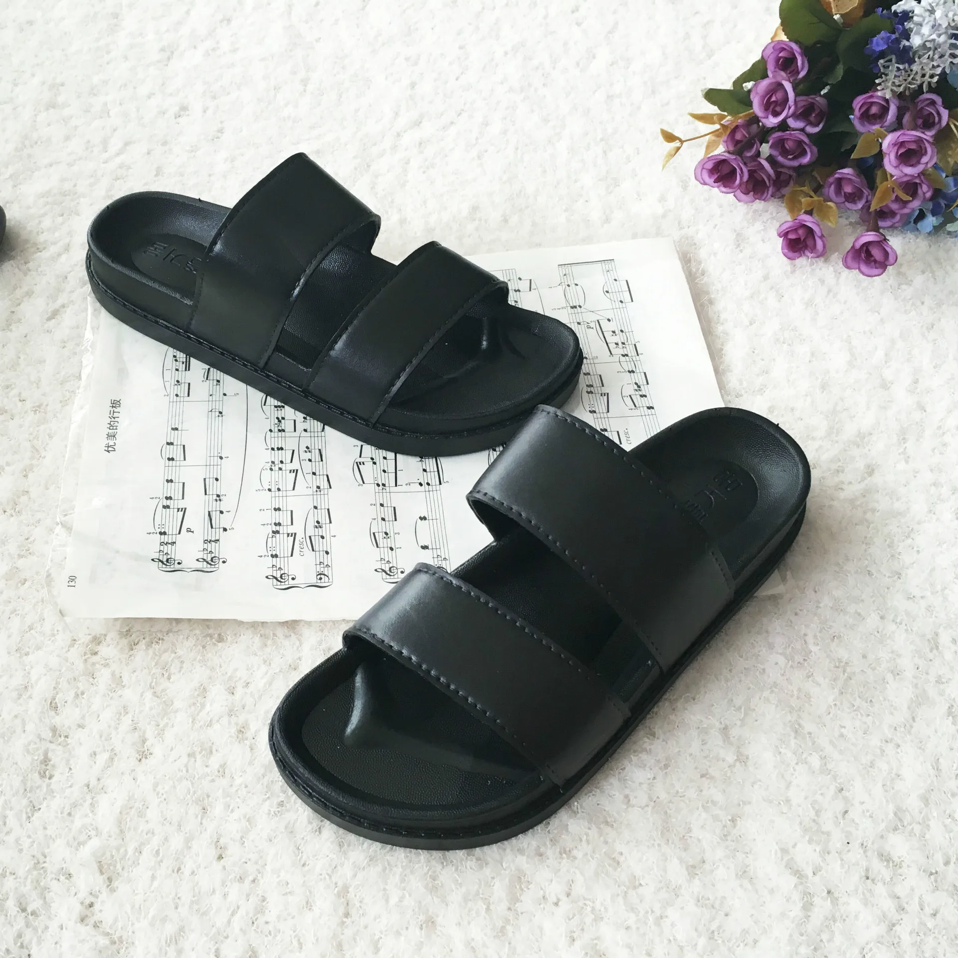 

women slippers buckle real leather slides shoes solid thick sole heels beach sandals women outside flip flops summer 35-41