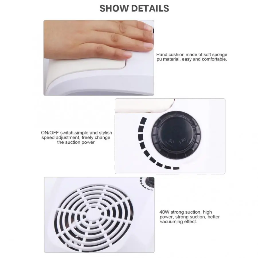 

40W Professional High-Power Nail Art Vacuum Cleaner Nail Dust Suction Collector 100-240V