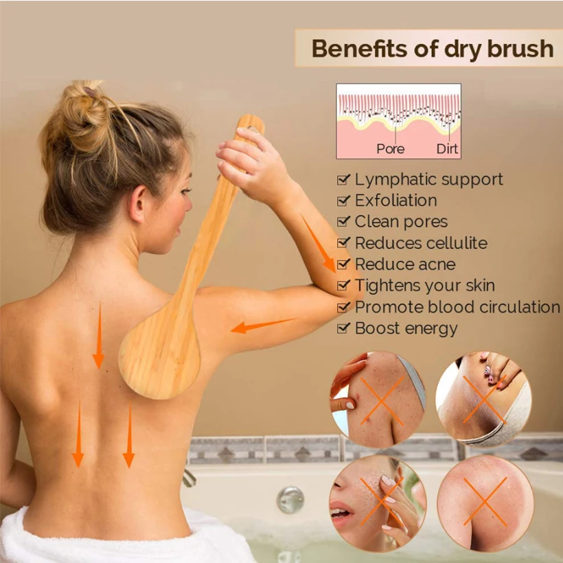 

Exfoliating Wooden Body Massage Shower Brush Natural Bristle Bath Brush SPA Woman Man Skin Care Dry Body Brush D40