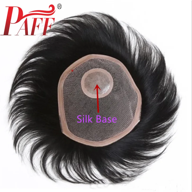 PAFF Human Hair Toupee For Men with Silk Base Head spin Lace With NPU Replacement System Cover white Natural Straight |