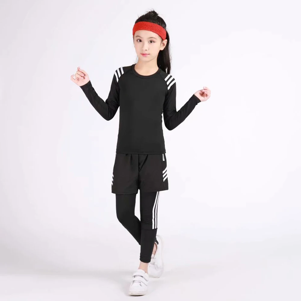 

Round Neck Top + Tight Pants 3 Sets of Sportswear Girls Fashion Sportswear Suit Casual Wear Jogging Children's Sportswear