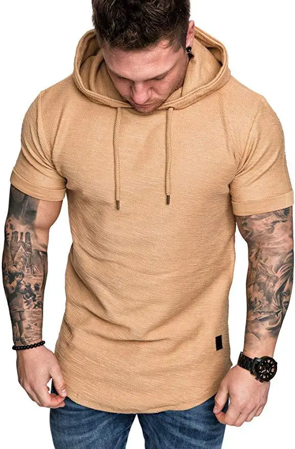 

2021 summer new fashion European men's Casual Short Sleeve T-Shirt hooded T-shirt