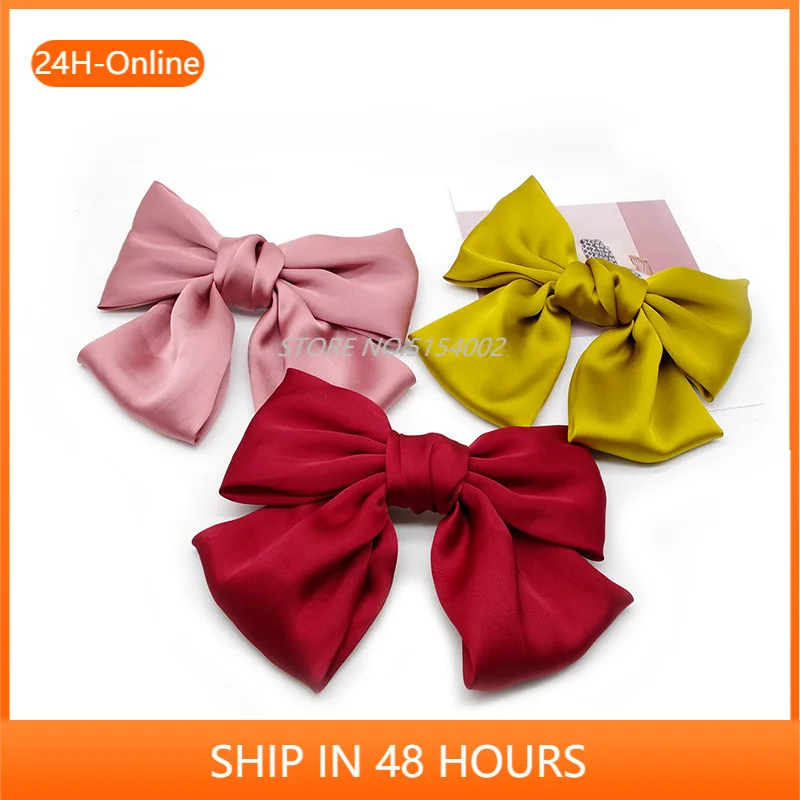 

Girls U Fashion Vintage Bohemian Satin Double Layer Bow Hair Clip Women's Pure Color Hair Rope Hair Band Accessories Headwear
