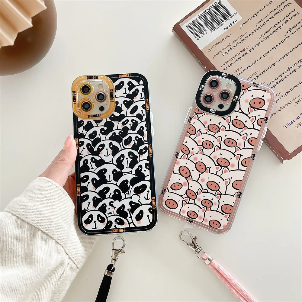 

Soft Strap Phone Holder Case For Iphone 12 11 Pro Max X Xr Xs Max 7 8 Plus Cases Cute Carton Panda Necklace Lanyard Rope Cover