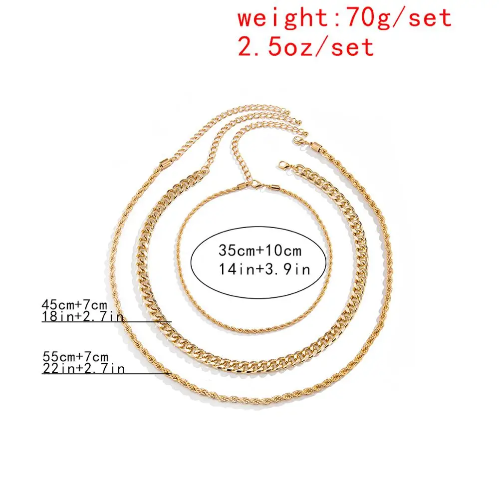 

Lacteo 2 Pcs/set Exaggerated Double Multi Twist Chain Choker Necklace Jewelry for Women and Men Statement Hip Hop Accessories