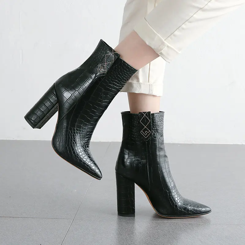Женские ботинки из искусственной кожи fanyuan ботильоны на высоком каблуке модные с