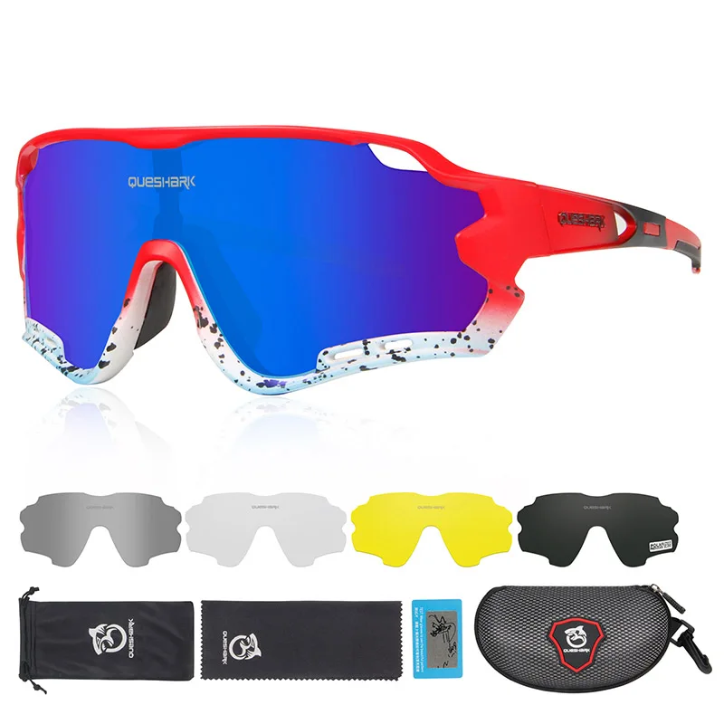 As Picture Showed Queshark HD поляризованные велосипедные очки для мужчин и женщин 5 линз MTB дорожный велосипед TR90 рама - Цвет: As Picture Showed