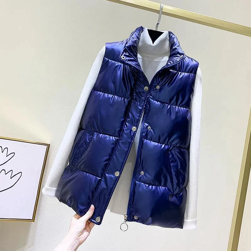 2022 жилет женский зимний теплый пуховой в Корейском стиле глянцевая яркая куртка