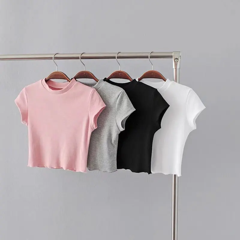

New ladies solid color round neck short cotton short sleeve T-shirt gray