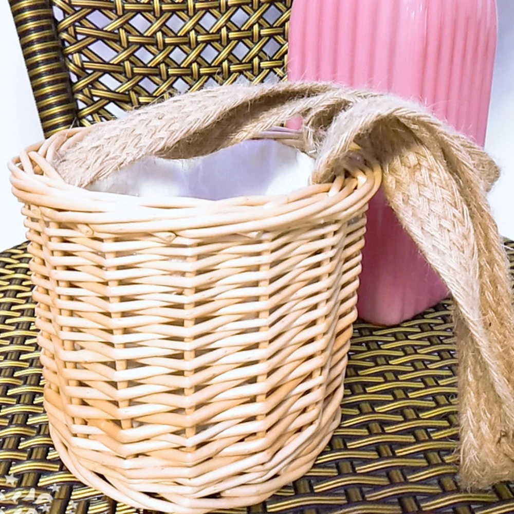 

Summer Small Bucket Bag For Women 2021 Plaited Detail Totes With Drawstring Female Holiday Straw Rural Wind Woven Draw Belt Bag