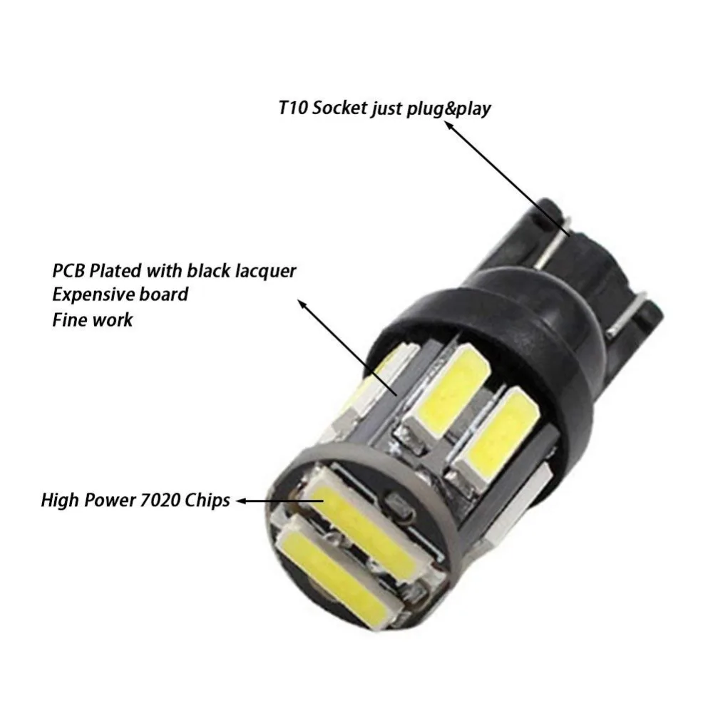 4 шт. Автомобильные светодиодные лампы T10 LED 194 168 W5W 10-7020 SMD с клиновидным цоколем