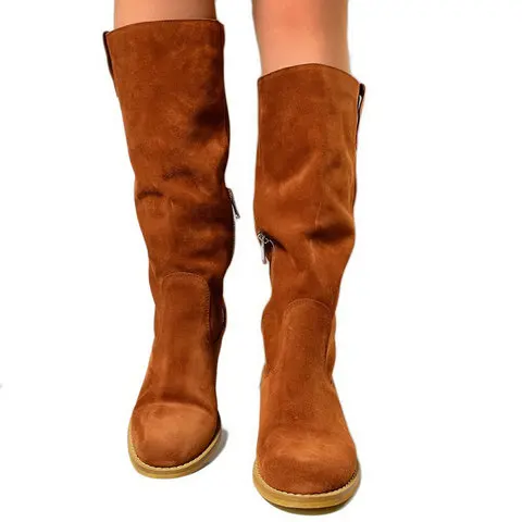 Модные женские ботильоны осень-зима из искусственной замши на квадратном