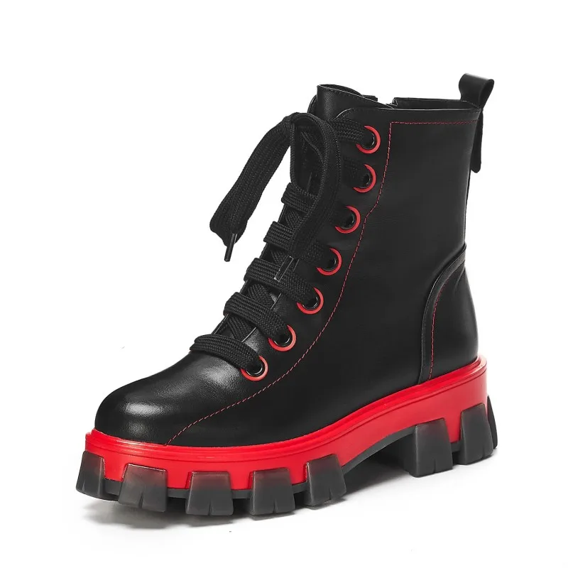 

Dilalula Chunky Heels Genuine Leather Ankle Boots Women Platform Short Boots Sports Casual Shoes Woman Martins Warm Boots 34 41