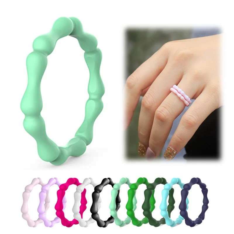 1pc Silicone Ring 10 Color for Women Wedding Rubber Bands Hypoallergenic Flexible Bone Shape Bamboo Finger Rings
