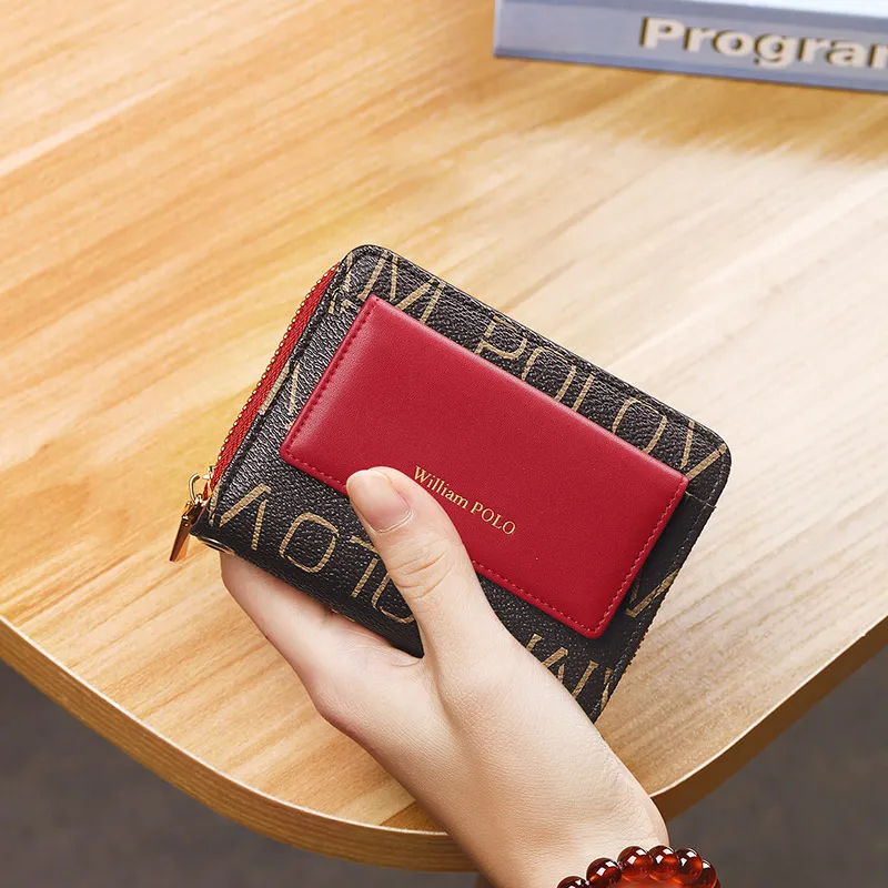 Женский кошелек RFID на молнии Cartera Mujer эстетичный красный модный