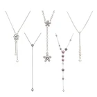 Y-образное ожерелье из серебра 100% пробы, с розовым цветком персика, ослепительной маргариткой, бабочкой, геометрическими фигурами