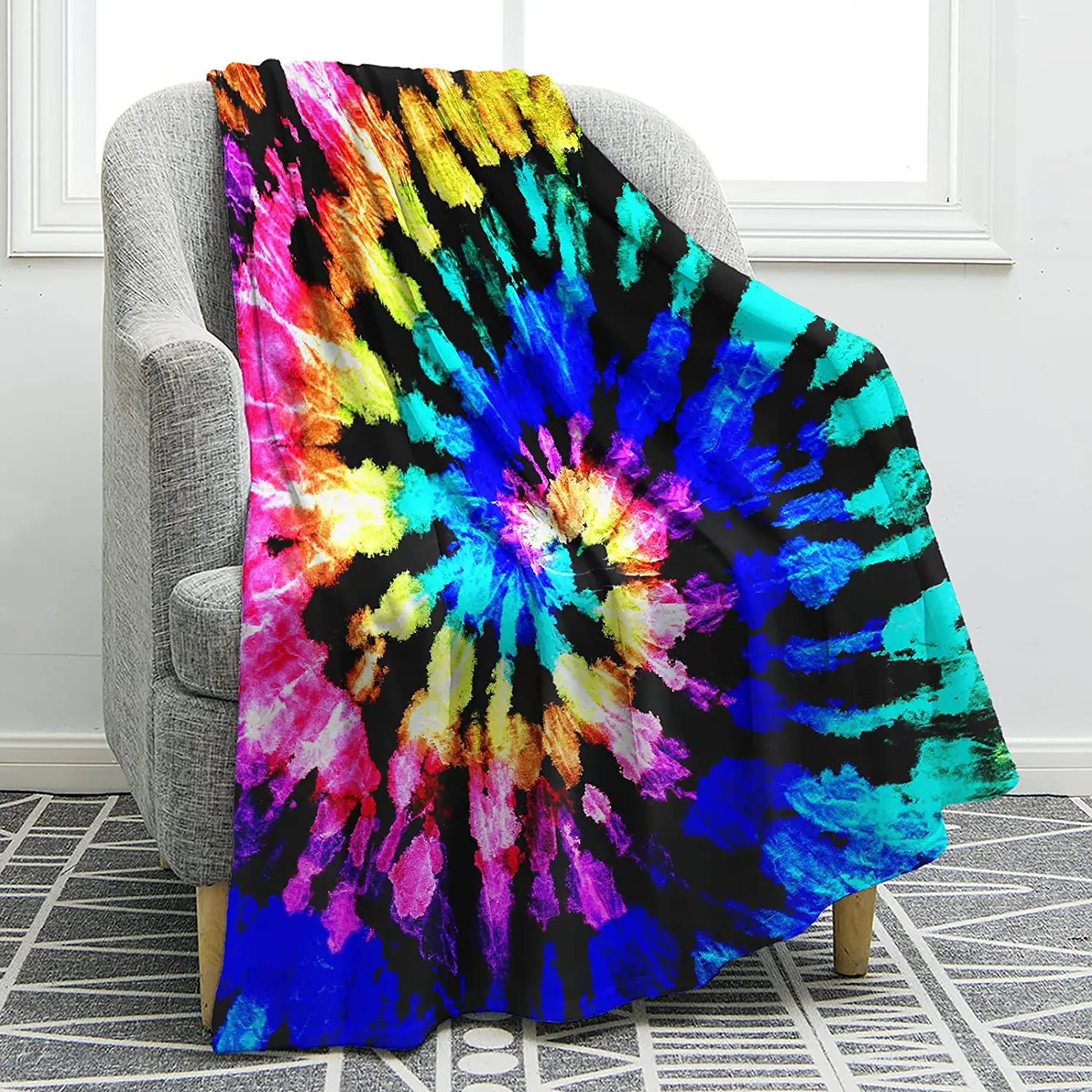 

Colorful Blanket Rainbow Blue Purple Boho Spirals Psychedelic Print Blankets Throws Warm Throw Blanket for Couch Office Boys