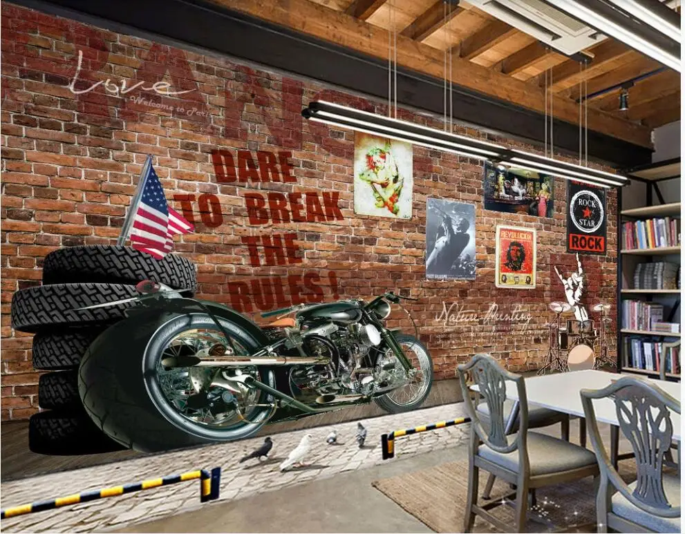 

3d wallpaper custom photo mural Nostalgic retro brick wall wheel bar KTV home decor living room wallpaper for walls 3 d