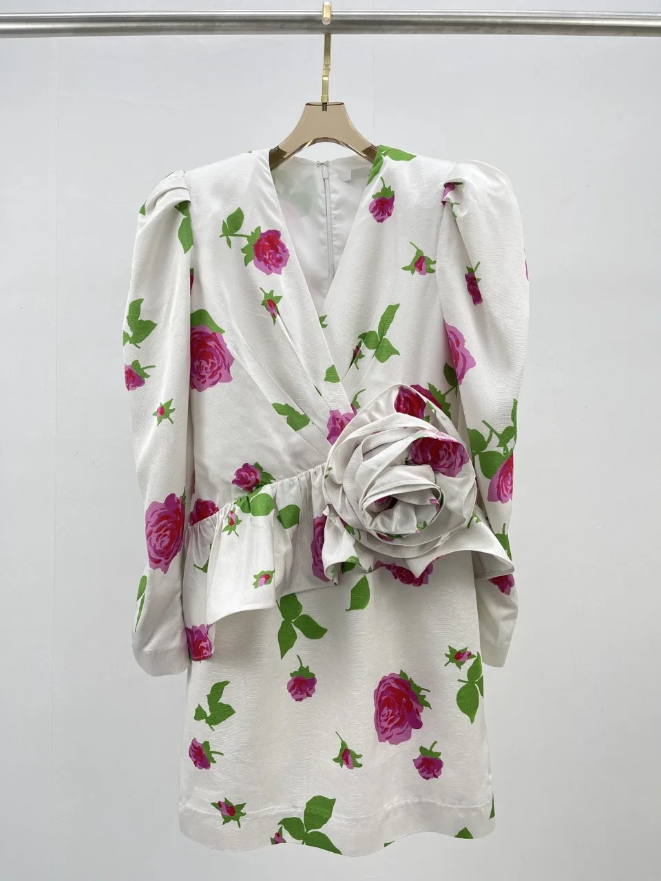 

2021 new women fashion long-sleeved V-neck ruffle print dress 0629