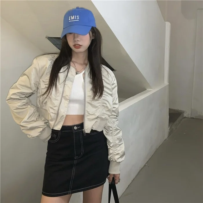 Однотонное Плиссированное пальто на молнии с длинным рукавом Женский Осенний