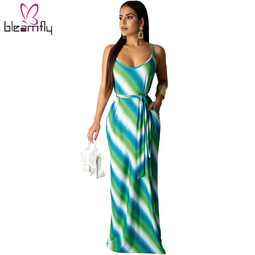 2019 женское летнее платье на тонких бретельках с волнистым принтом в полоску