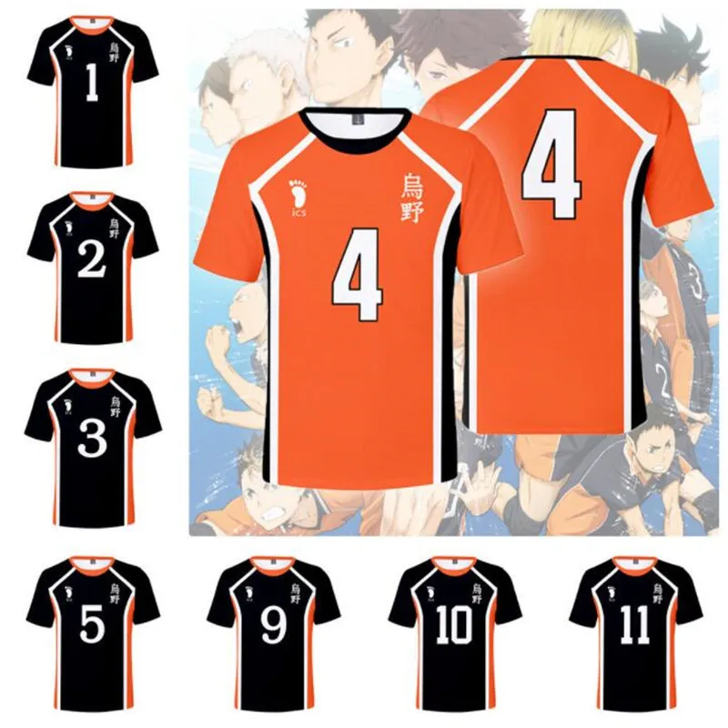 

3D Аниме Haikyuu Cosplay Костюм Хината Shoyo футболка школьной волейбольной команды (Karasuno High School Volleyball Топ кагеяма футболка Майки форма