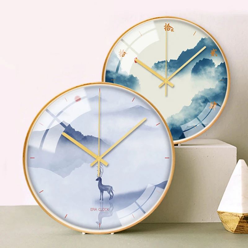 Decorative Mountain Wooden Wall Clocks Silent Quartz Circular Wooden Hanging Clock Modern Design Home Decor